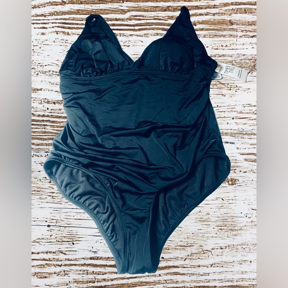 Time And True 2 X Plus Plunge V Neck One Piece Swimsuit NWT - Picture 1 of 12